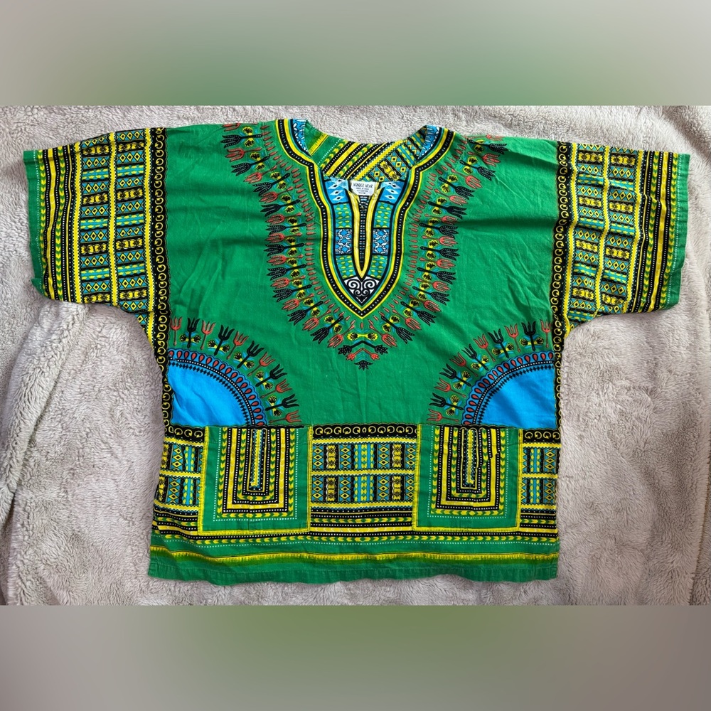 Vintage Tribal African-Inspired Dashiki Print Top with Pockets